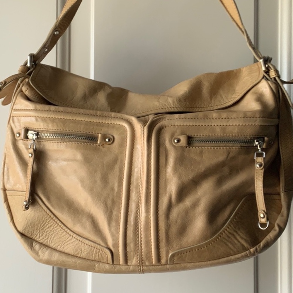 Nuovedive Large Tan Beige Leather Handbag Made In Italy